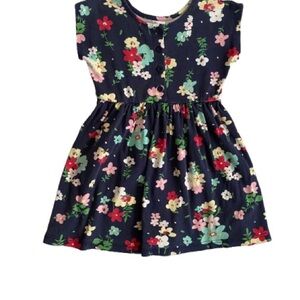 Hanna Andersson Girls Dress Size 7 Navy Floral 100% Cotton Everyday Cottagecore